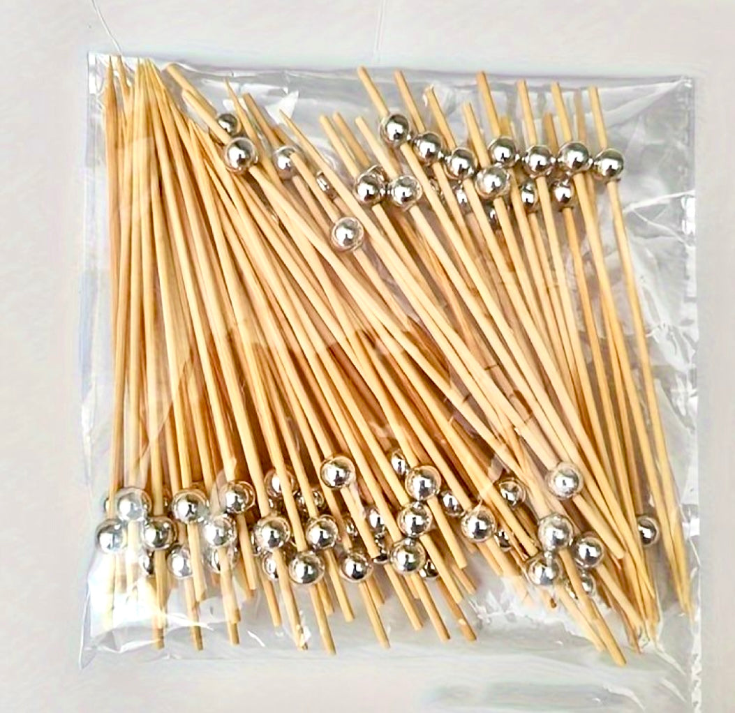 MA392 Pearl Bamboo Skewers for Appetizers 50Pcs