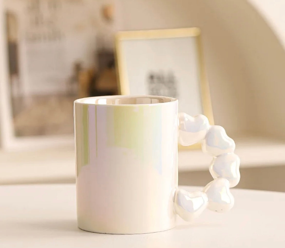 MA494 - Pearl Glaze Ceramic Mug with Heart-Shaped Handle