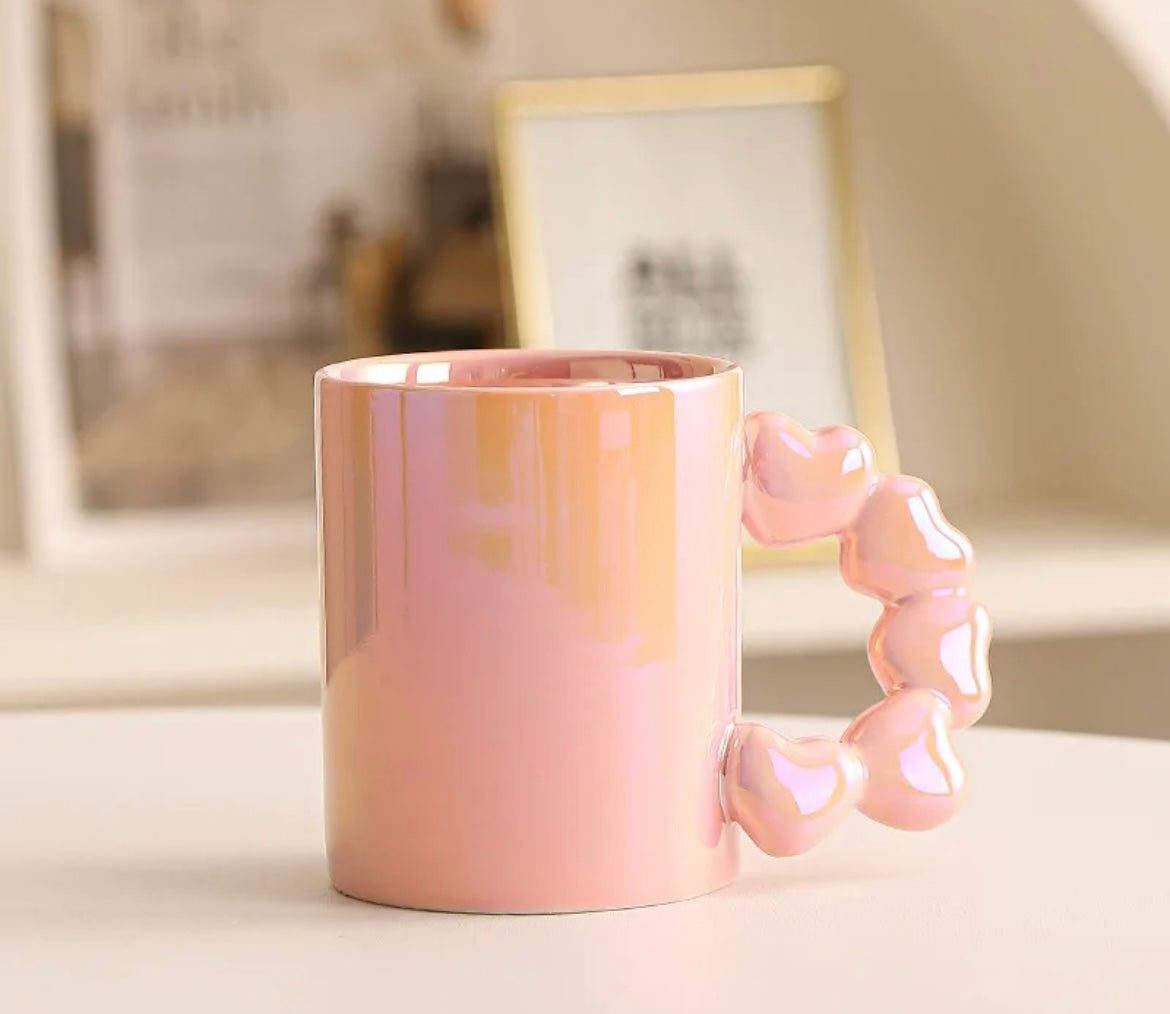 MA494 - Pearl Glaze Ceramic Mug with Heart-Shaped Handle