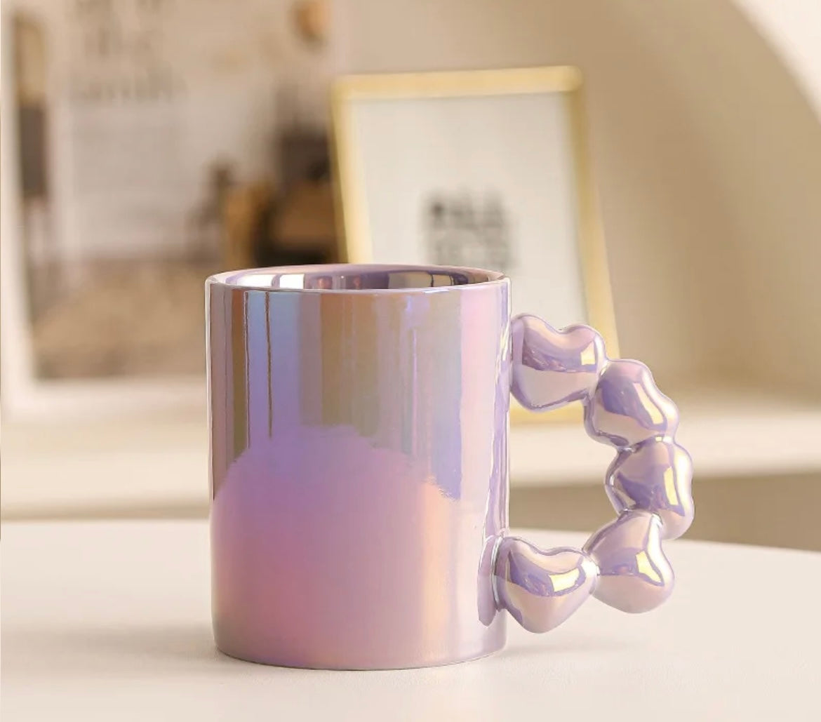 MA494 - Pearl Glaze Ceramic Mug with Heart-Shaped Handle