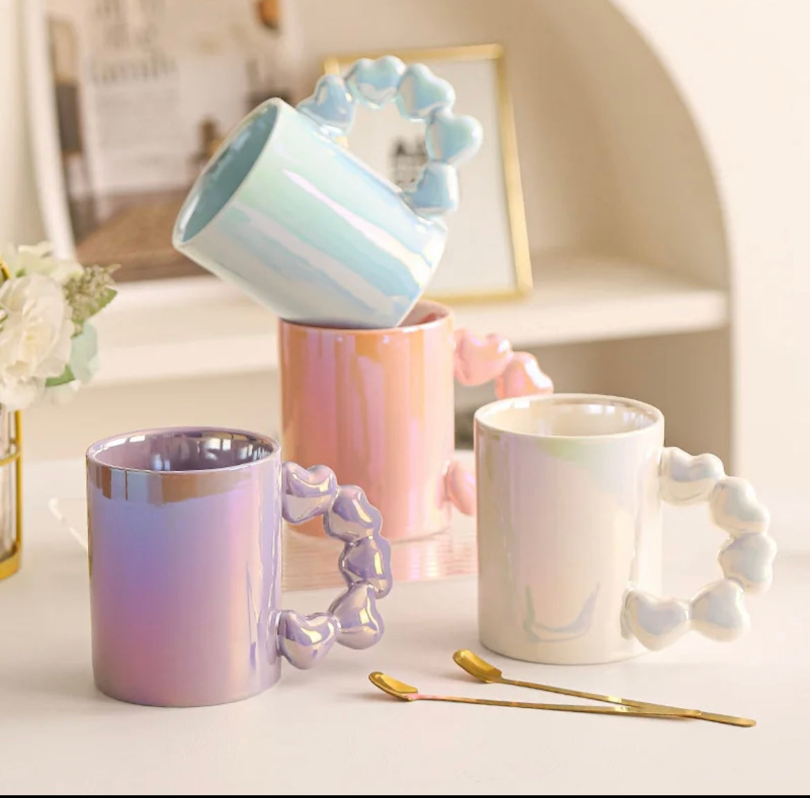 MA494 - Pearl Glaze Ceramic Mug with Heart-Shaped Handle
