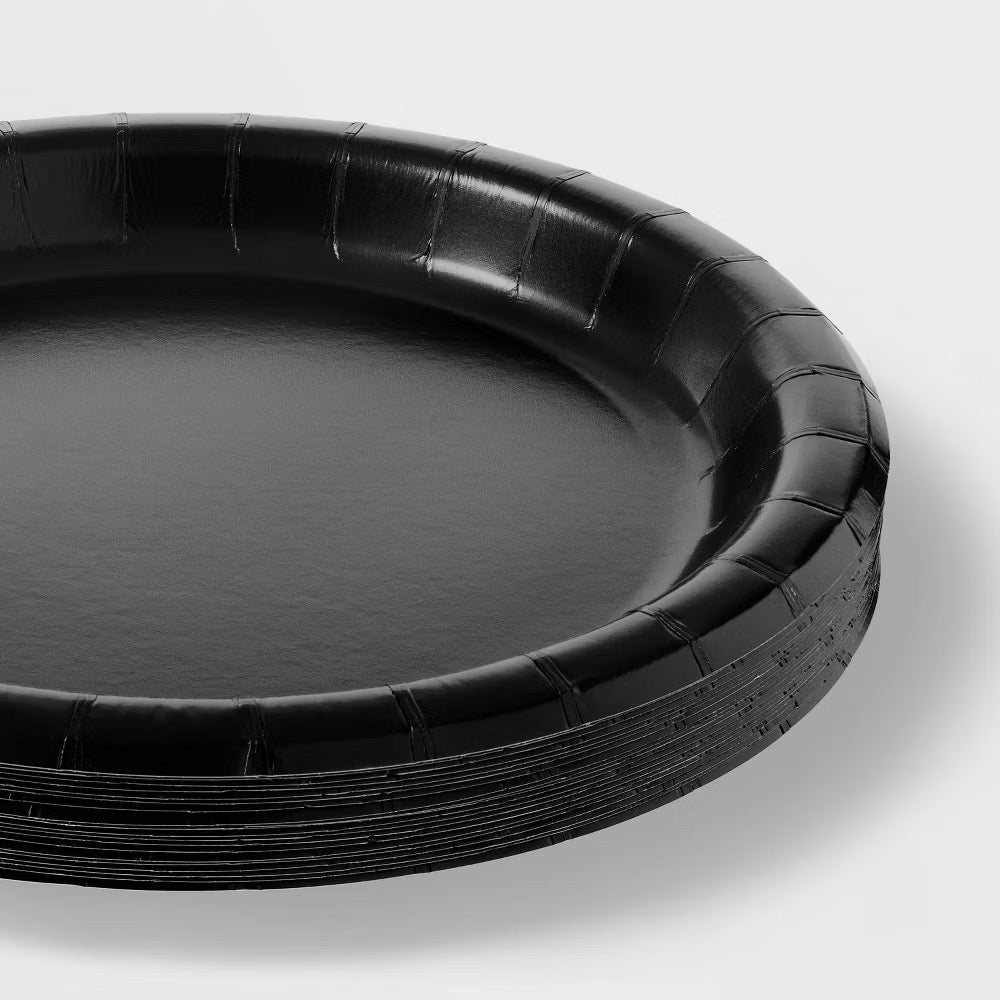 Black Solid Round 9" Plates 8ct