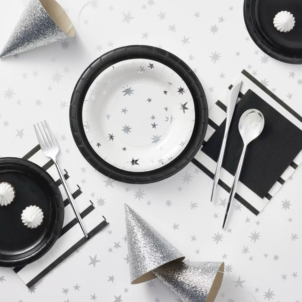 Black Solid Round 9" Plates 8ct