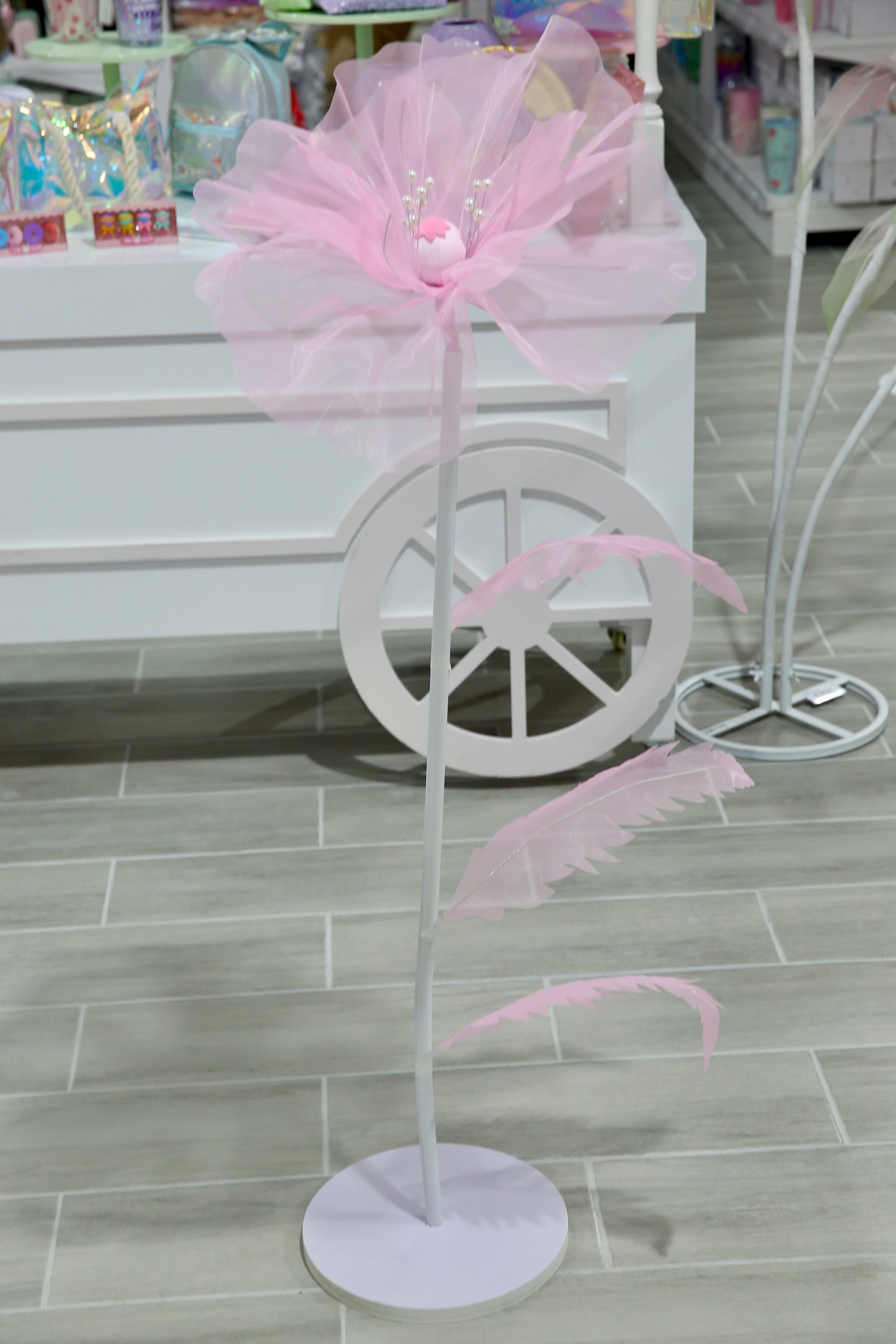 MA111-1 Small Pink Tulle Fabric Flower 43"