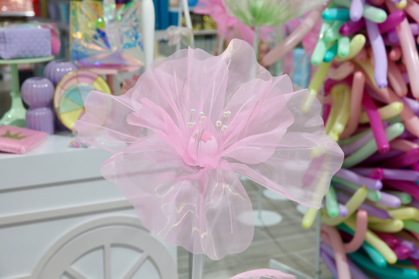 MA111-1 Small Pink Tulle Fabric Flower 43"