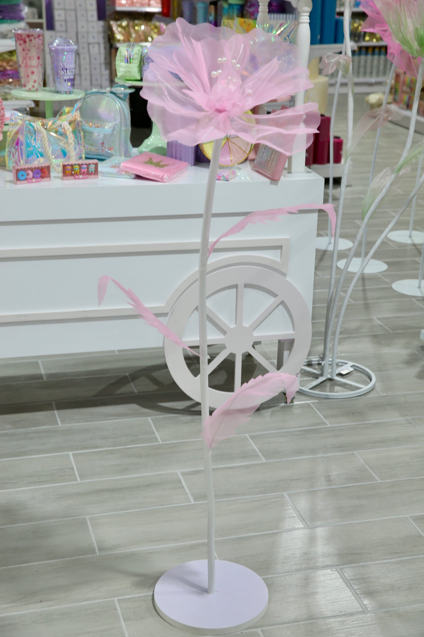 MA111-2 Medium Pink Tulle Fabric Flower 48"