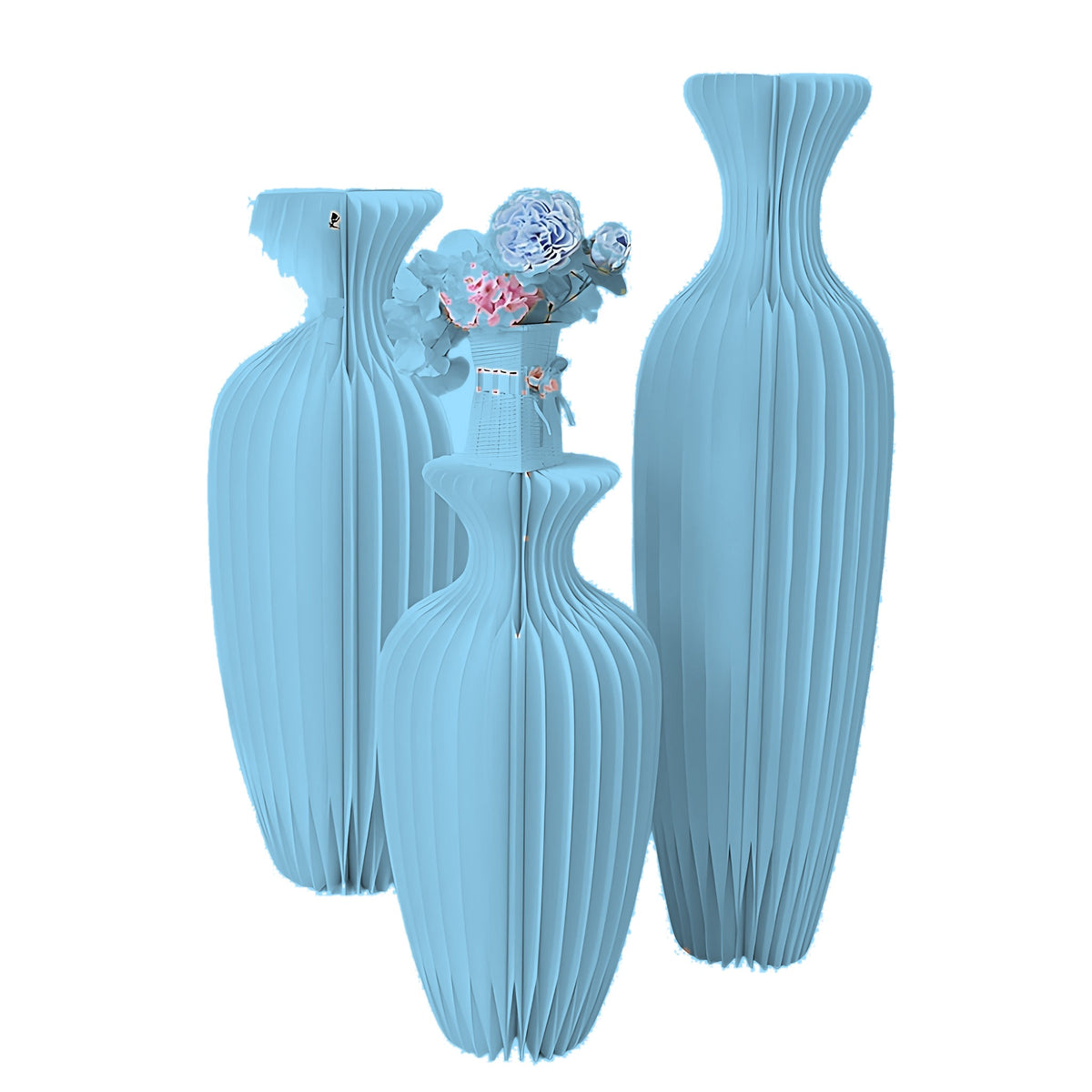 Honeycomb Paper Vase Pedestal 31.5" H, Light Blue