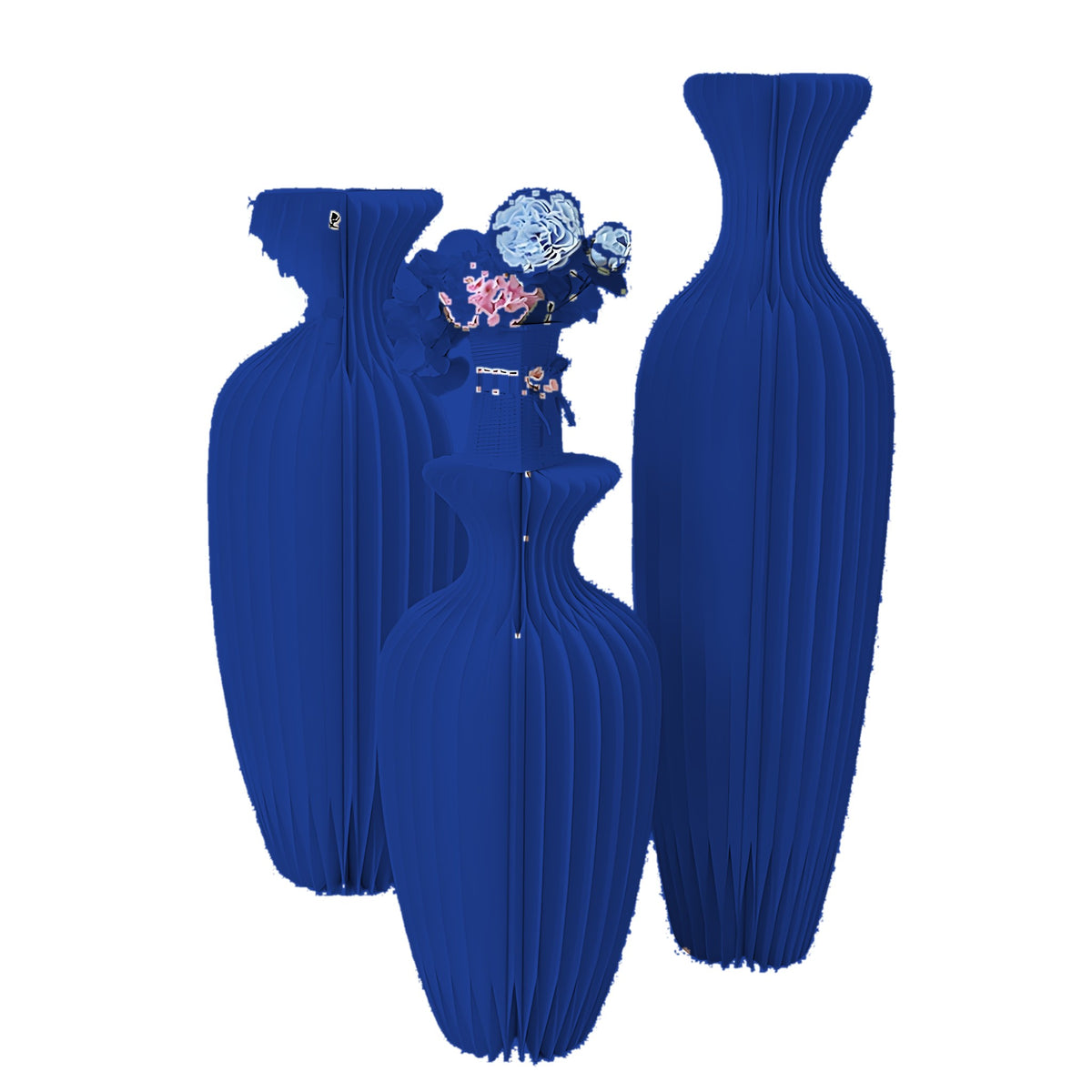 Honeycomb Paper Vase Pedestal 31.5" H, Blue