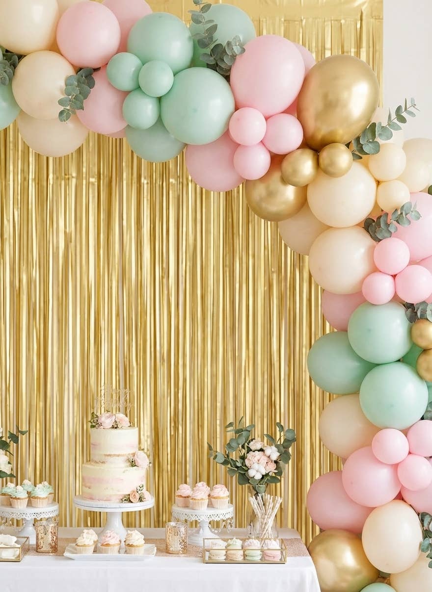 Metallic Fringe Curtain Backdrop – 7.9 ft × 3 ft | 8 Colors