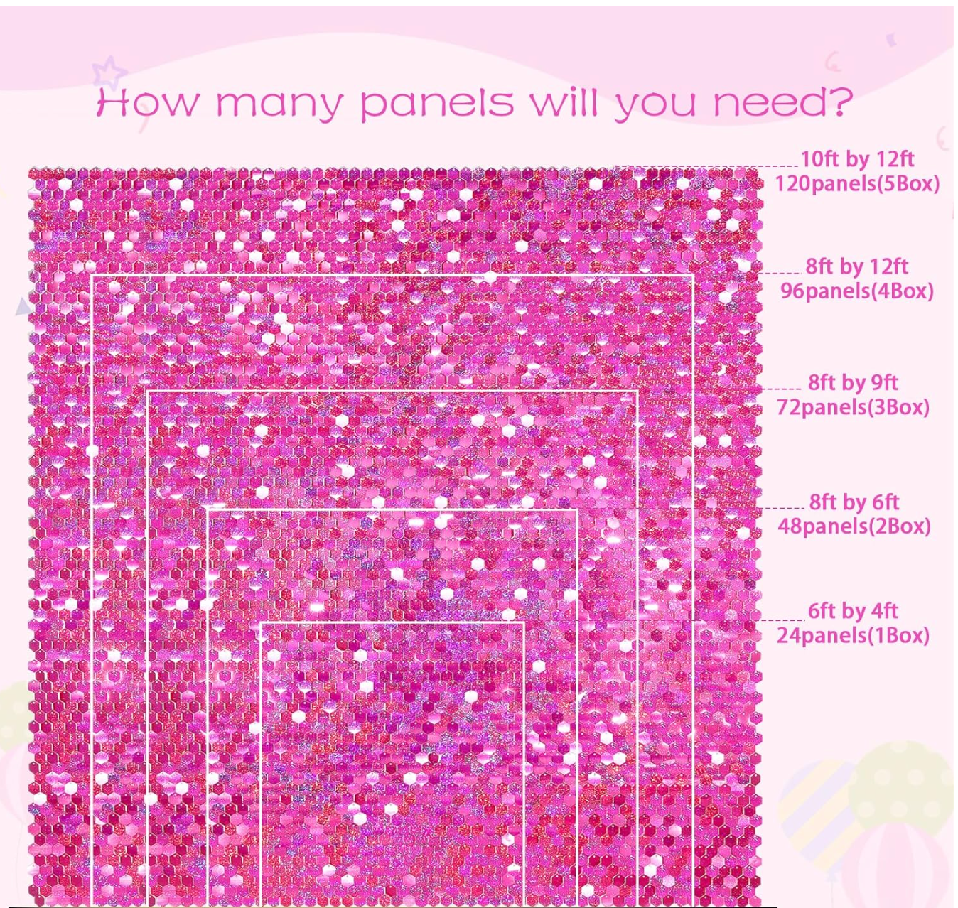 MA344-2 Pink Hexagonal Shiny Sequin Wall Panel