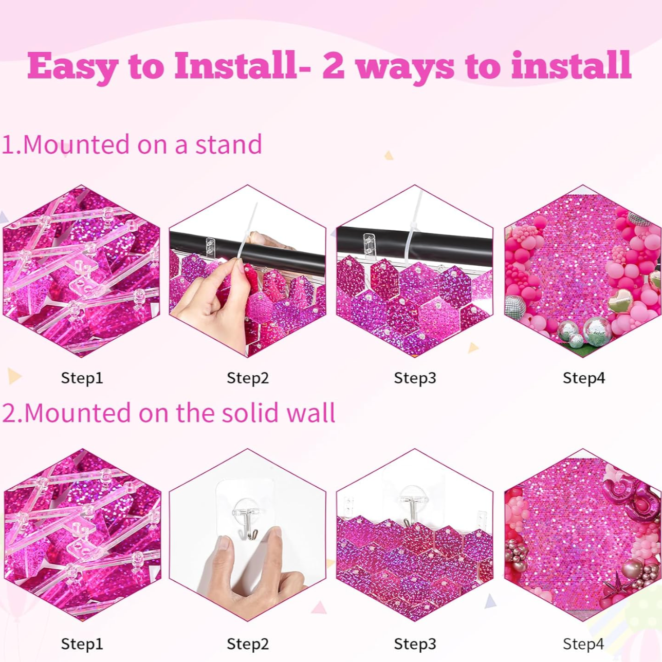 MA344-3 Hexagonal Square Shiny Sequin Wall Panel