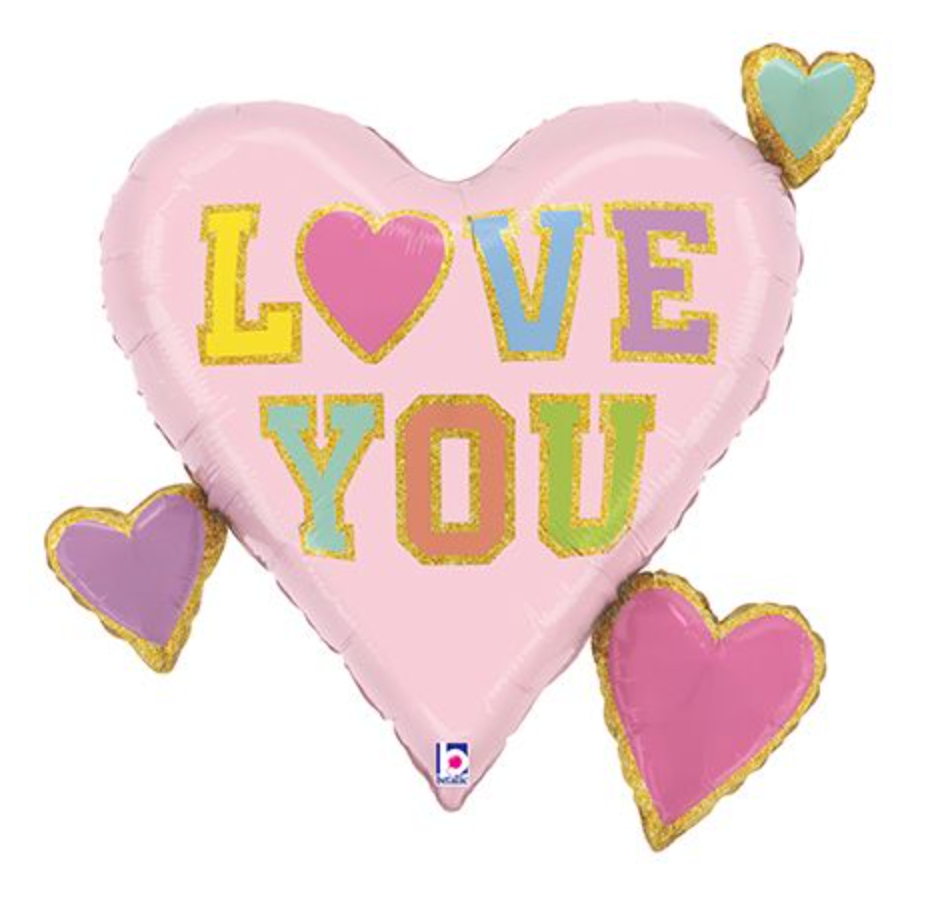 253301 Love Patch Multi Hearts 28"- Helium Filled