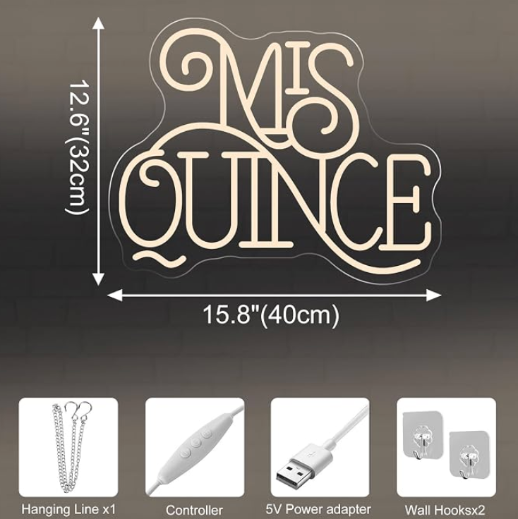 Mis quince warm white LED neon sign