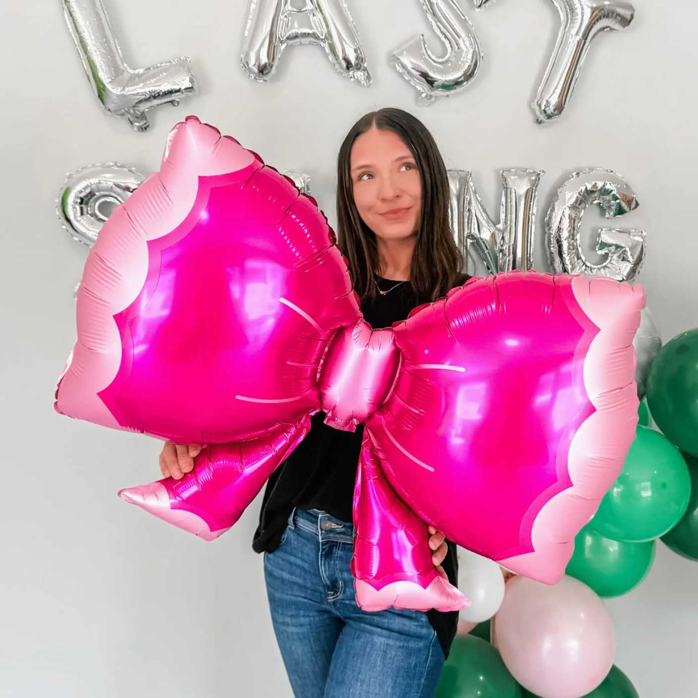Pink Bow Foil Balloon – 23" Scalloped Edge, Girly Party