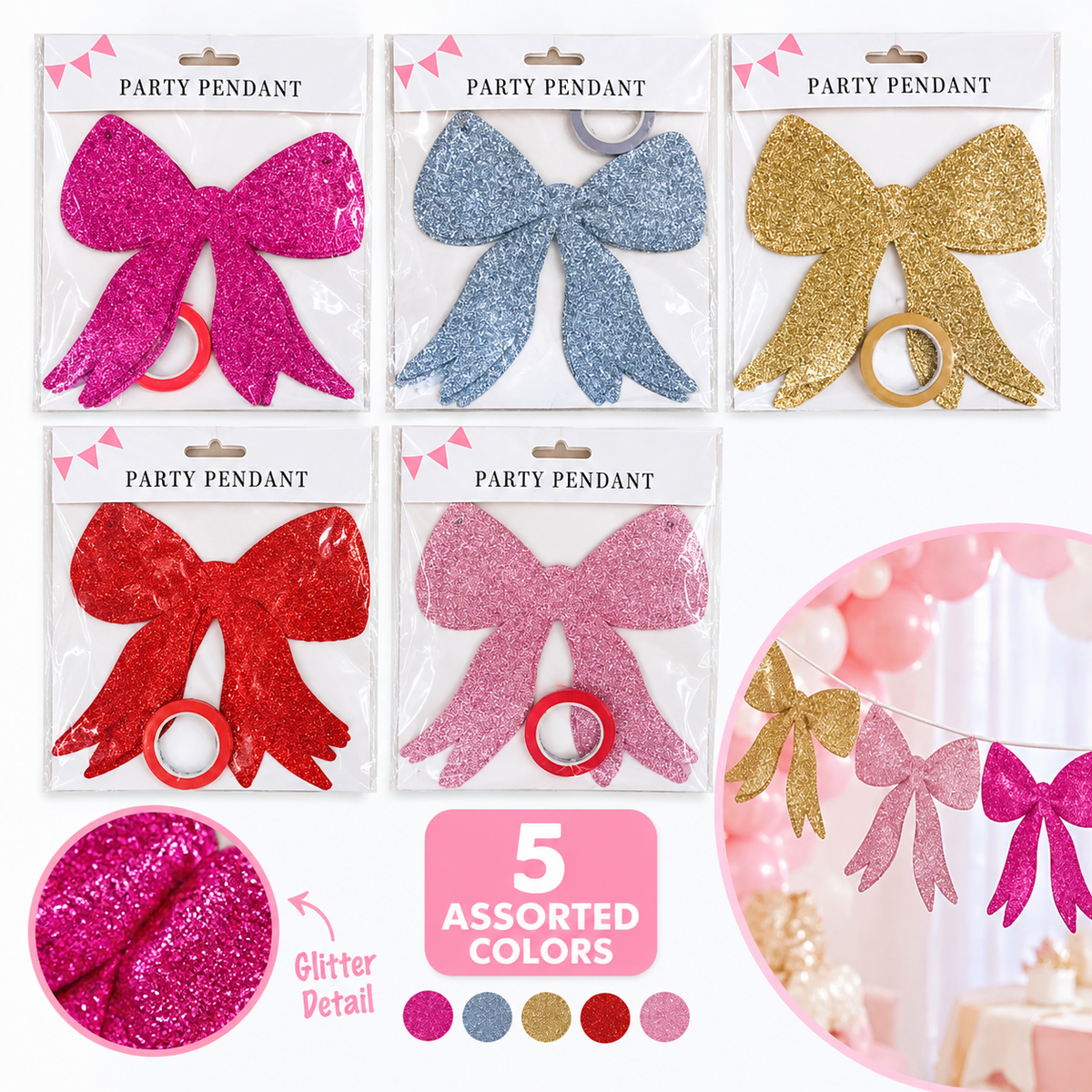 Glitter Bow Party Pendant Decoration – 1 pc- EVE1045