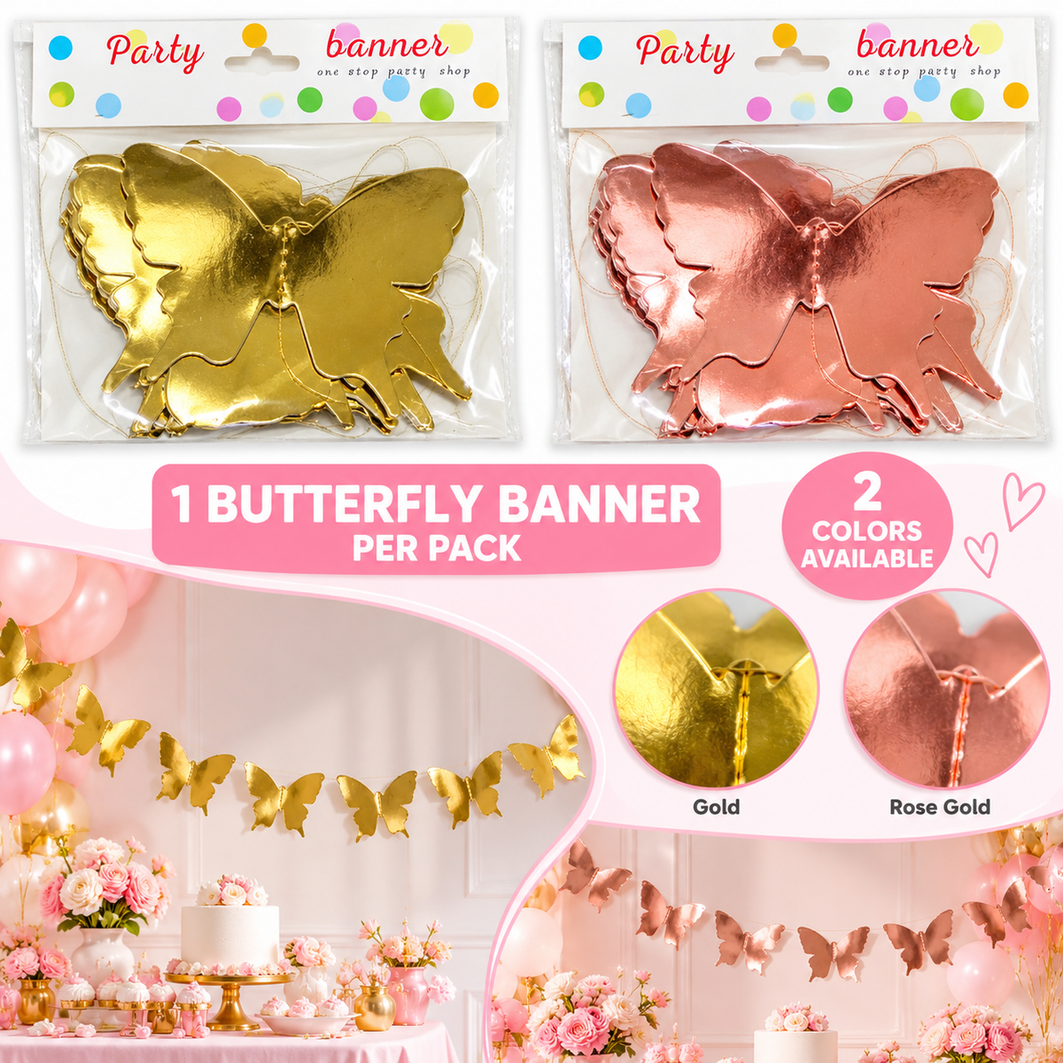 Metallic Butterfly Party Banner – 1 Banner 🦋✨MA372