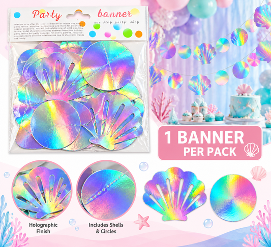 Holographic Party Banner – Seashells or Snowflakes ✨ 🐚✨MA370