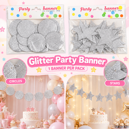 Glitter Circle & Star Party Banner – 1 Banner ✨⭐MA374
