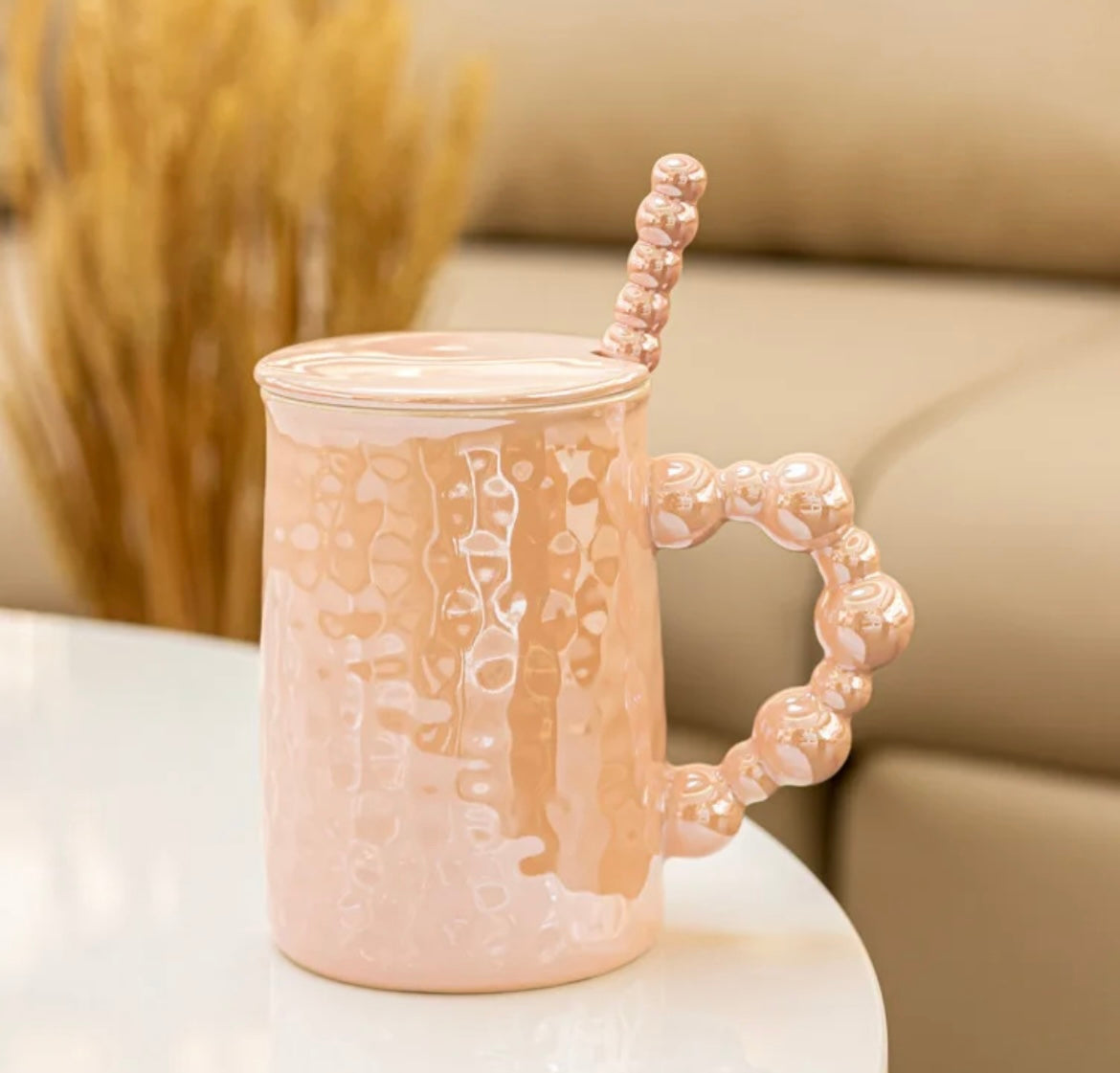 MA492 - Pearl Glaze Ceramic Mug with Spoon and Lid