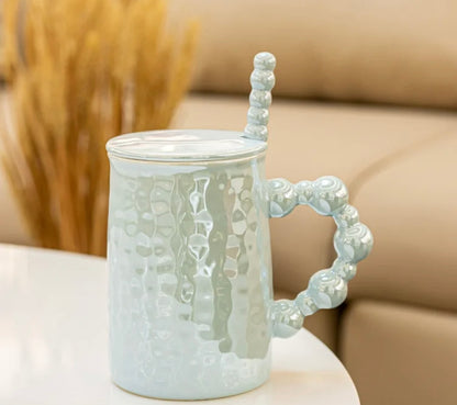 MA492 - Pearl Glaze Ceramic Mug with Spoon and Lid