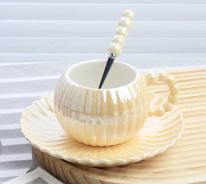 MA495 - Pearl Glaze Ceramic Mug with Plate & Spoon