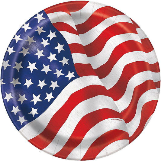 USA Flag Round 7" Plates 8ct