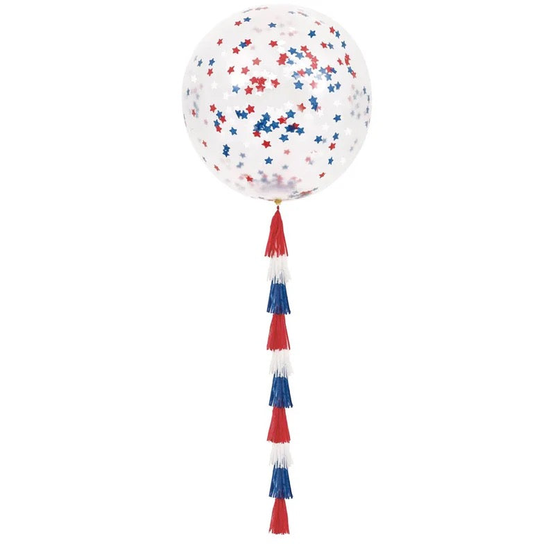 Clear Patriotic Confetti Filled Latex Balloon 24" With Tassel
