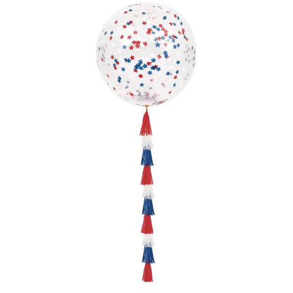Clear Patriotic Confetti Filled Latex Balloon 24" With Tassel