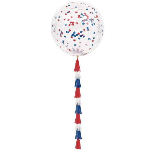 Clear Patriotic Confetti Filled Latex Balloon 24" With Tassel