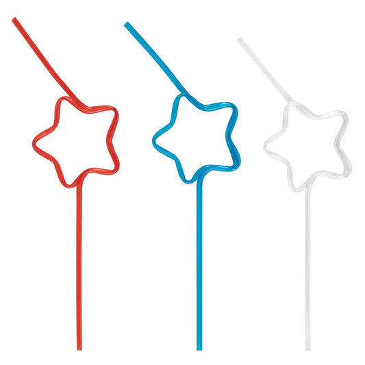 Assorted Red, Clear, and Blue Star Plastic Straws 6ct