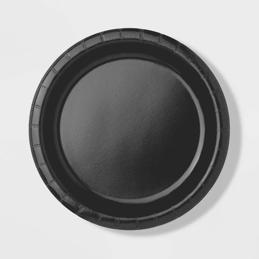 Black Solid Round 7" Plates 8ct