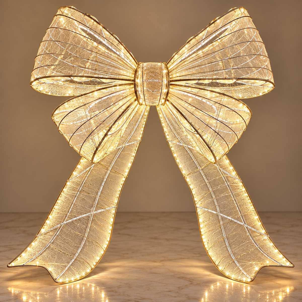1.4x2.3M Gold Mesh Bow Light-Up Floor Lamp, Warm Yellow - EVE1388