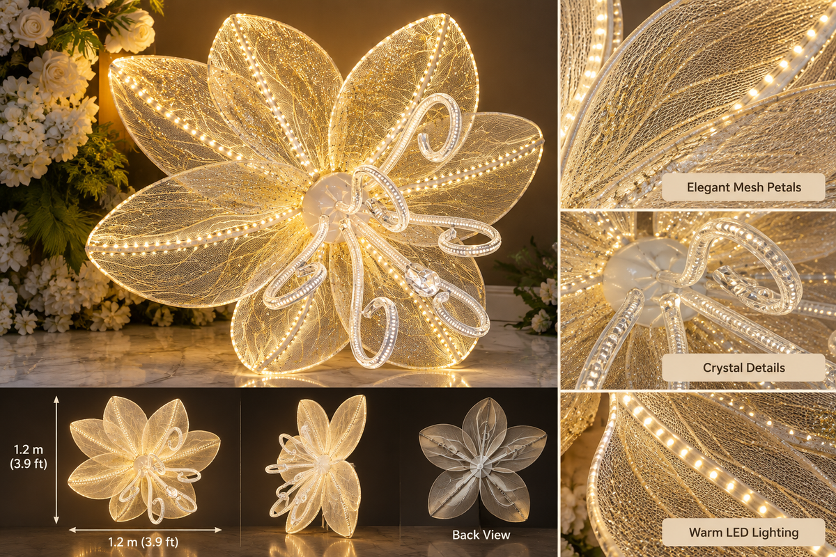 Gold Mesh Flower Light-Up Lamp, Warm White - EVE1386
