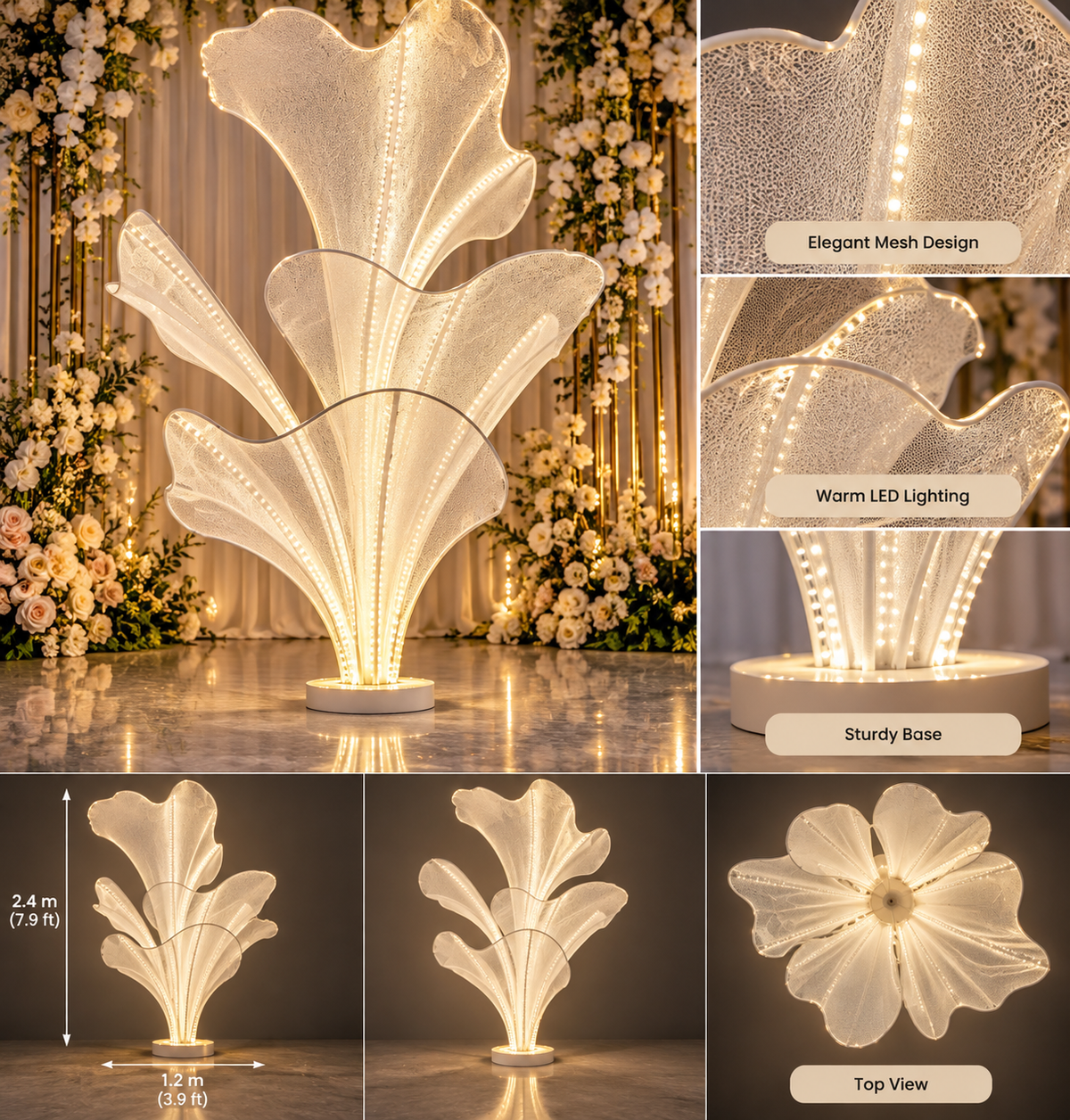2.4M White Mesh Flower Light-Up Lamp Cluster, 8pcs - EVE1391