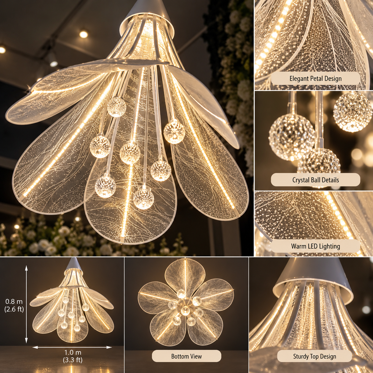 46x58cm Silver Mesh Flower Light-Up Lamp, Warm White - EVE1392