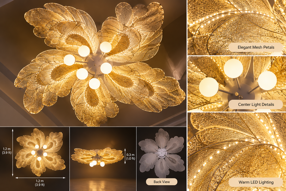 1.2M Gold Mesh Flower Light-Up Lamp, Warm White - EVE1399