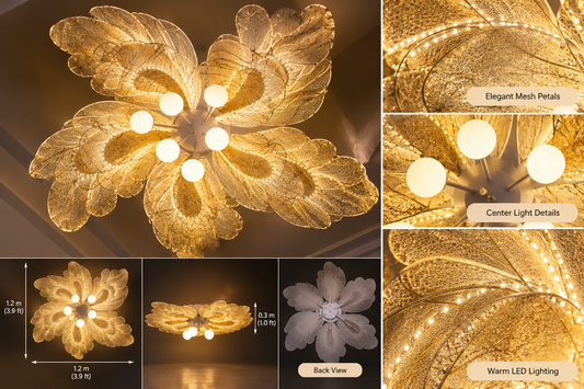 1.2M Gold Mesh Flower Light-Up Lamp, Warm White - EVE1399