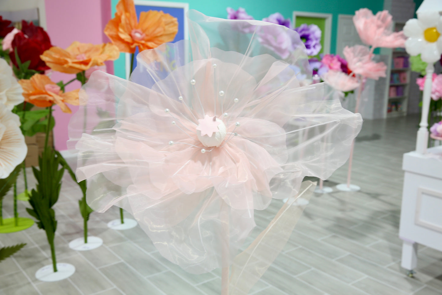 MA114-2 Medium Peach Pastel Tulle Flower 50cm