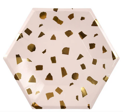 MA179 Peach Hexagonal 7" Plate with Gold x 10 Pcs