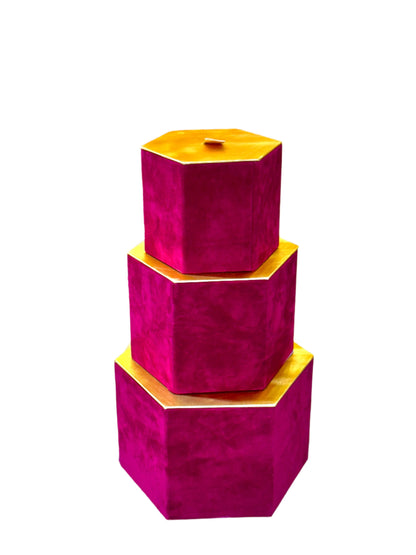 MA367 - Set of 3 Hexagonal Velvet Boxes with Lid