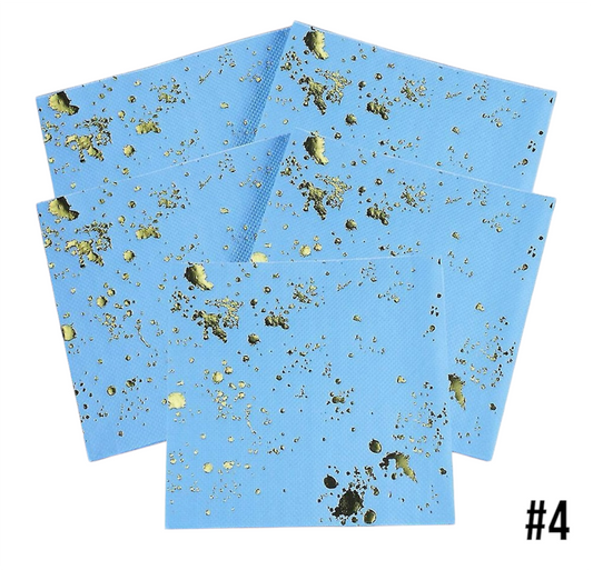 MA178-4 Gold Patterned Blue Paper Napkins x 20Pcs