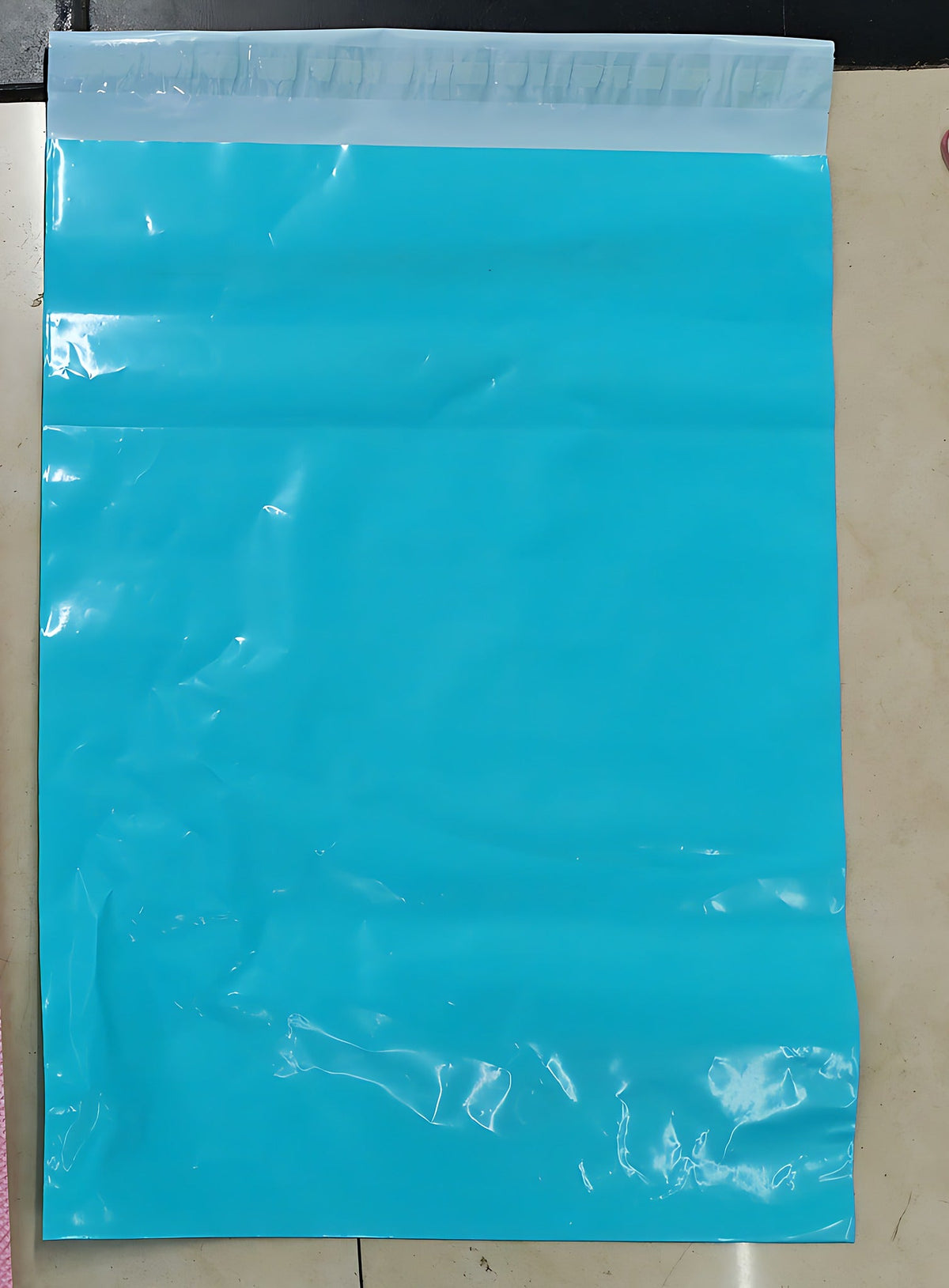 Blue Plastic Shopping Bag with Logo 14.6" x 18.9" + 1.6"