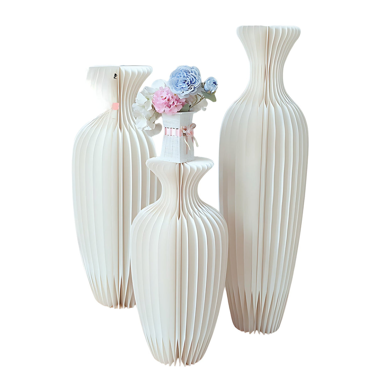 Honeycomb Paper Vase Pedestal 39.4" H, Beige
