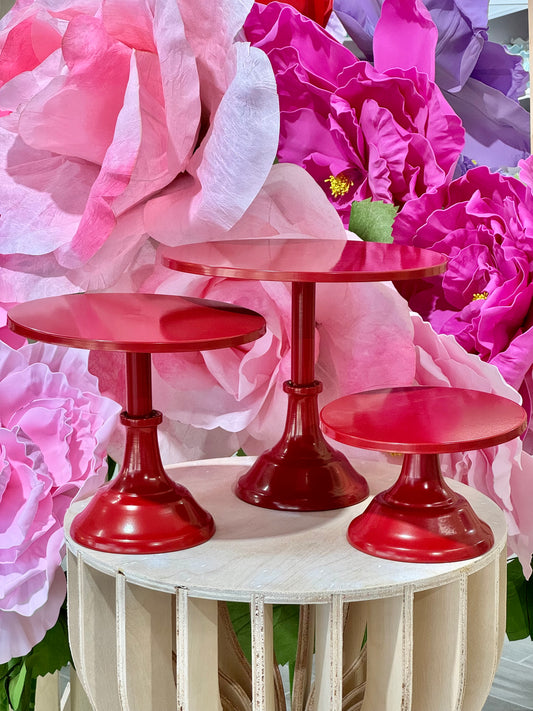 MA183-9 Metal  Red Cake Stand x 3 Pcs