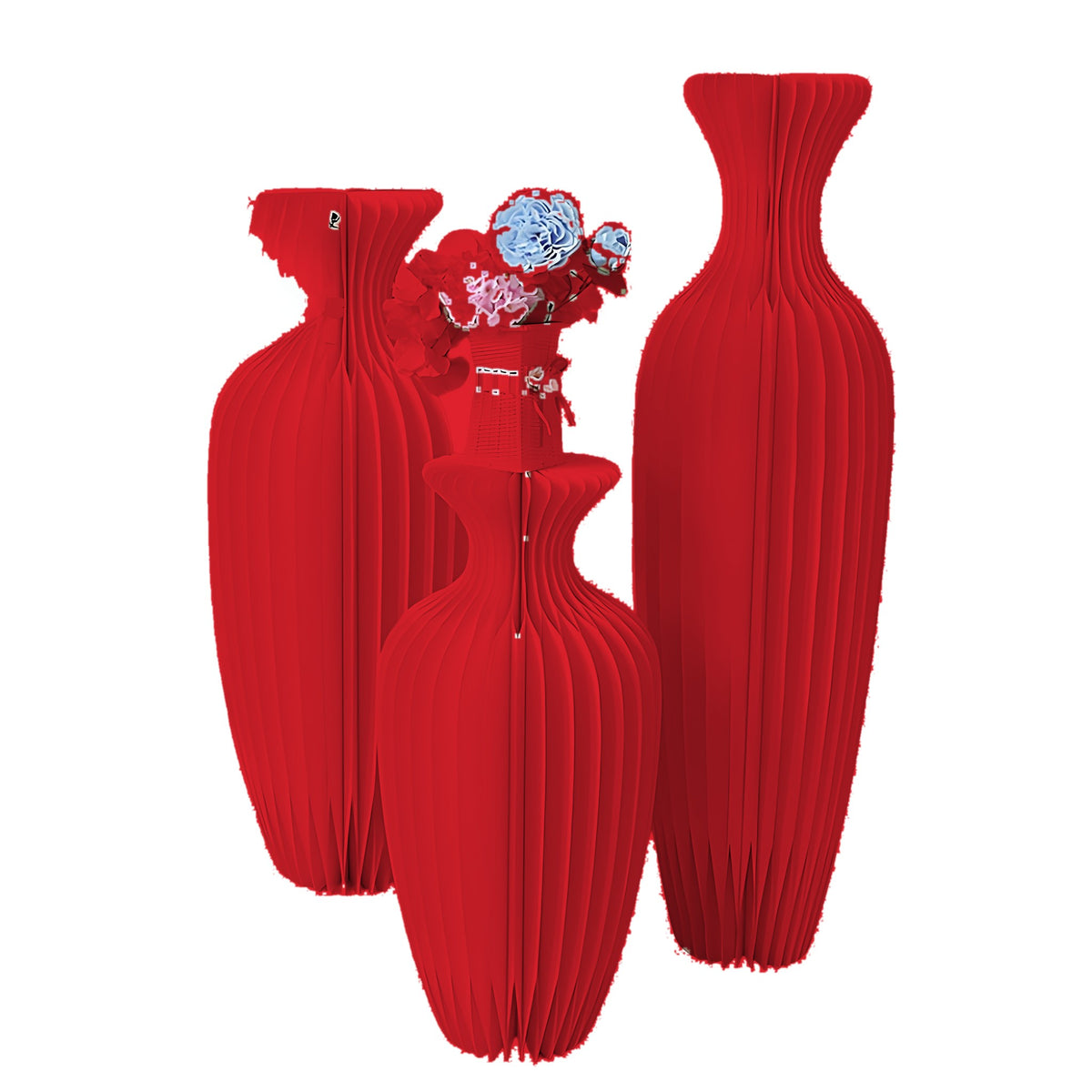 Honeycomb Paper Vase Pedestal 23.6" H, Red